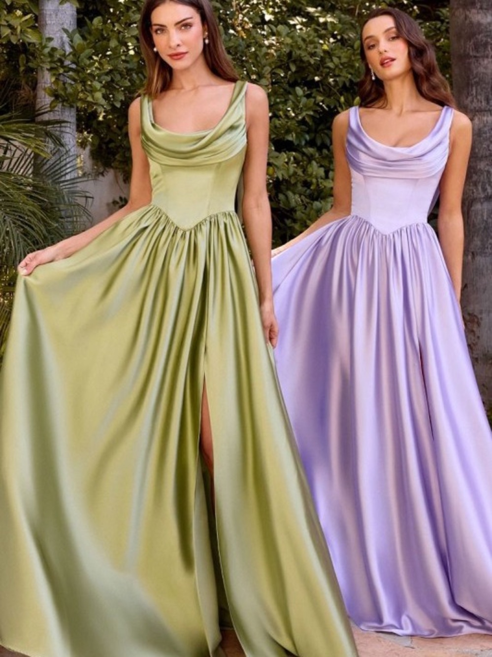 Elegant Satin Cowl Neck Evening Dress Lavender